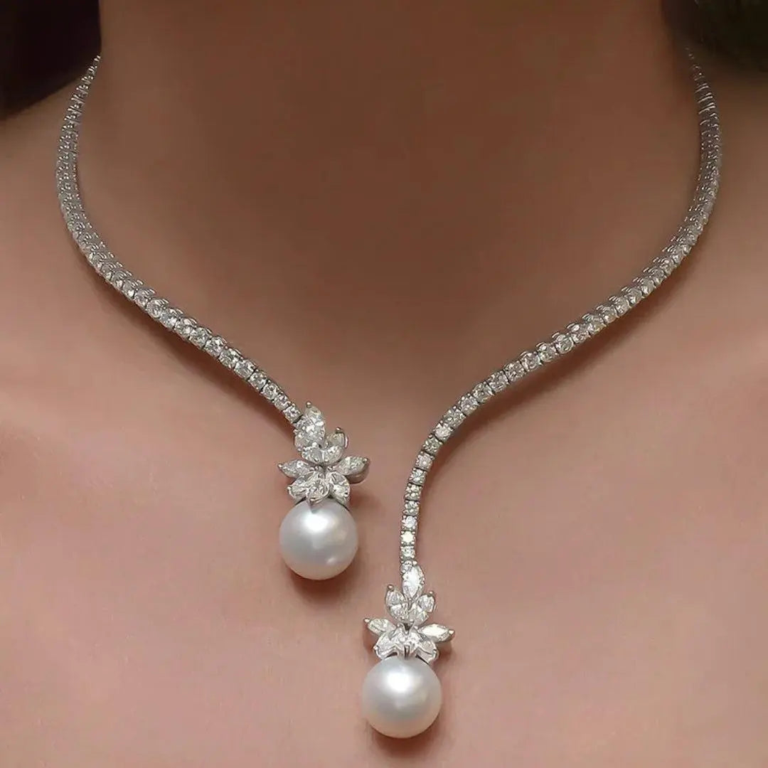 Elegantní a zářivý perlový náhrdelník | Bílé zlato