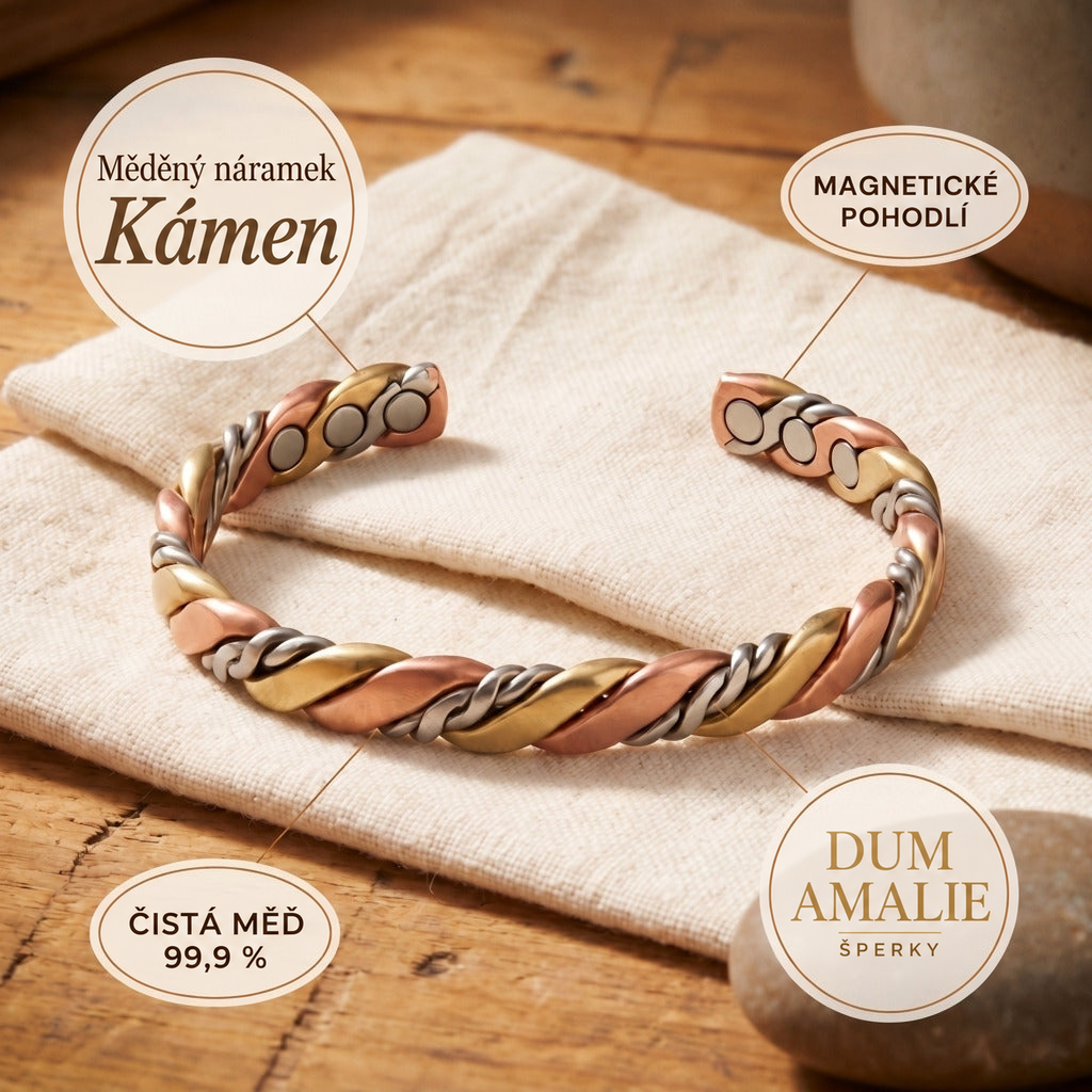 Měděný náramek Kámen