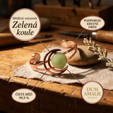 Měděný náramek Zelená koule